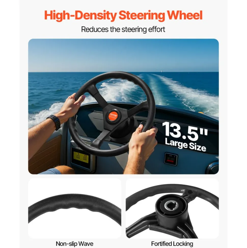 VEVOR Outboard Steering System 13' Outboard Rotary Steering System 13 Feet Boat Steering Cable with 13" Wheel Durable Marine Steering System