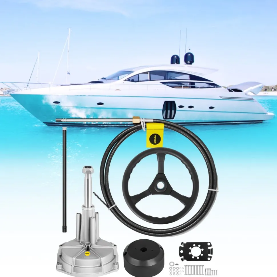 VEVOR Outboard Steering System SS13715 Safe-T Quick Connect Rotary Steering System 15' Steering Cable With 13" Wheel Durable Marine Steering System