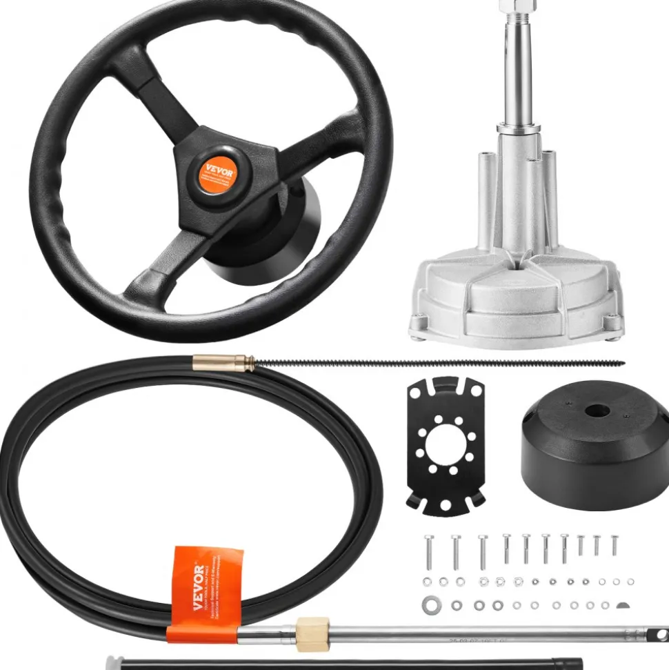 VEVOR Outboard Steering System SS13715 Safe-T Quick Connect Rotary Steering System 15' Steering Cable With 13" Wheel Durable Marine Steering System