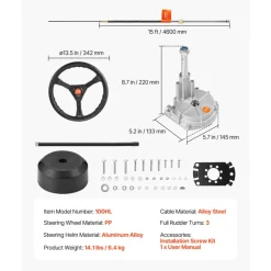VEVOR Outboard Steering System SS13715 Safe-T Quick Connect Rotary Steering System 15' Steering Cable With 13