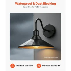 VEVOR Outdoor Barn Light, 11.5 in Diameter, 2-Pack Farmhouse Gooseneck Light Fixture, Dusk to Dawn Exterior Wall Sconce, with Anti-Rust, E26 Bulb Compatible for Porch, House, Entryway, Garage, Black