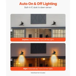 VEVOR Outdoor Barn Light, 11.5 in Diameter, 2-Pack Farmhouse Gooseneck Light Fixture, Dusk to Dawn Exterior Wall Sconce, with Anti-Rust, E26 Bulb Compatible for Porch, House, Entryway, Garage, Black