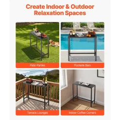 VEVOR Outdoor Bar Table, 39.4 x 15 in Patio Bar Table, Waterproof Top & Sturdy Metal Frame, Rectangle Counter Height Dining Tables, Outdoor Furniture for Balcony, Yard, Hot Tub, Poolside, Indoor