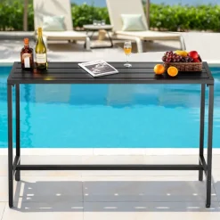 VEVOR Outdoor Bar Table, 55 x 15 in Patio Bar Table, Waterproof Top & Sturdy Metal Frame, Rectangle Counter Height Dining Tables, Outdoor Furniture for Balcony, Yard, Hot Tub, Poolside, Indoor