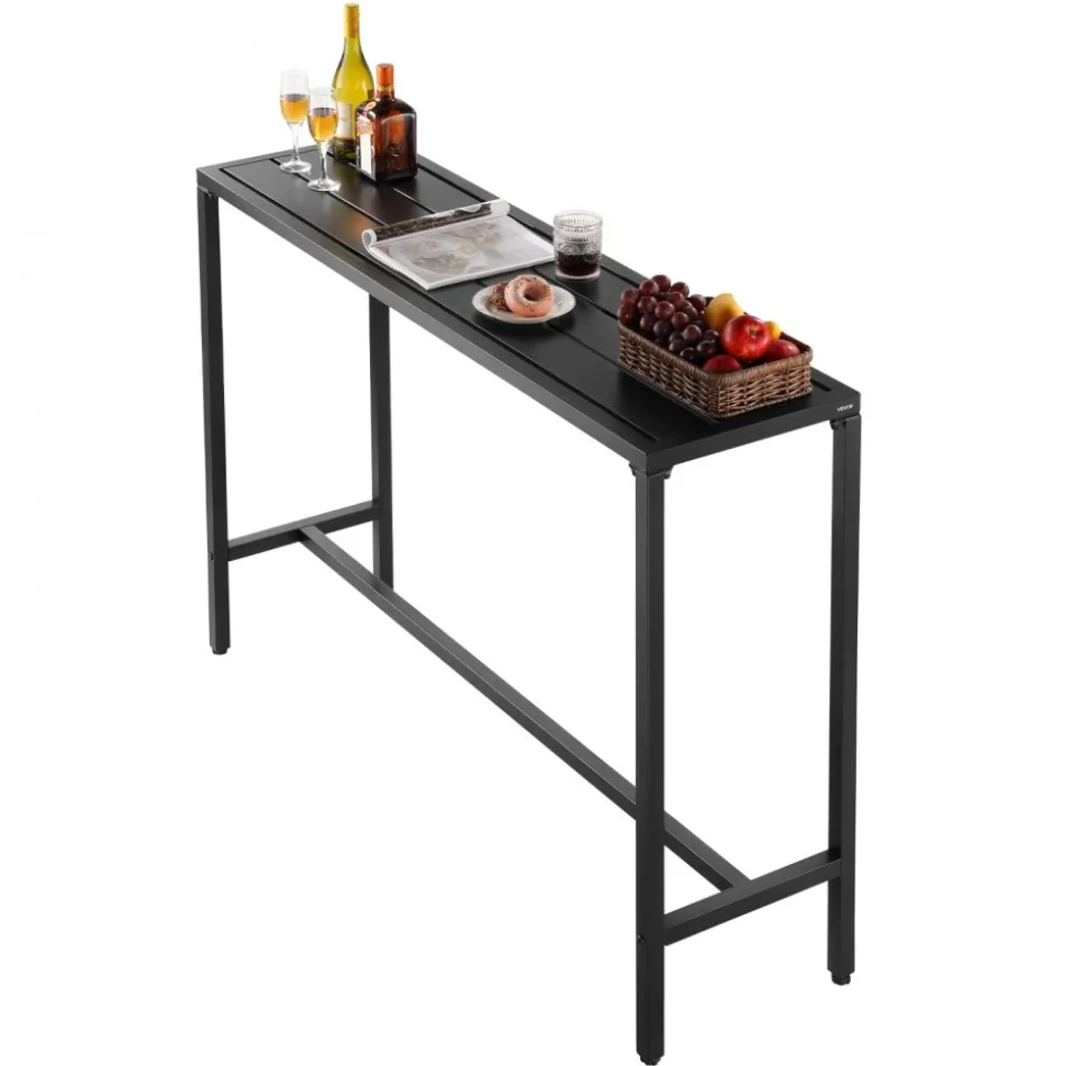 VEVOR Outdoor Bar Table, 55 x 15 in Patio Bar Table, Waterproof Top & Sturdy Metal Frame, Rectangle Counter Height Dining Tables, Outdoor Furniture for Balcony, Yard, Hot Tub, Poolside, Indoor