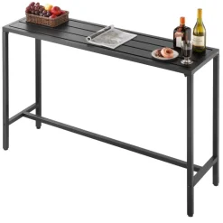 VEVOR Outdoor Bar Table, 55 x 15 in Patio Bar Table, Waterproof Top & Sturdy Metal Frame, Rectangle Counter Height Dining Tables, Outdoor Furniture for Balcony, Yard, Hot Tub, Poolside, Indoor