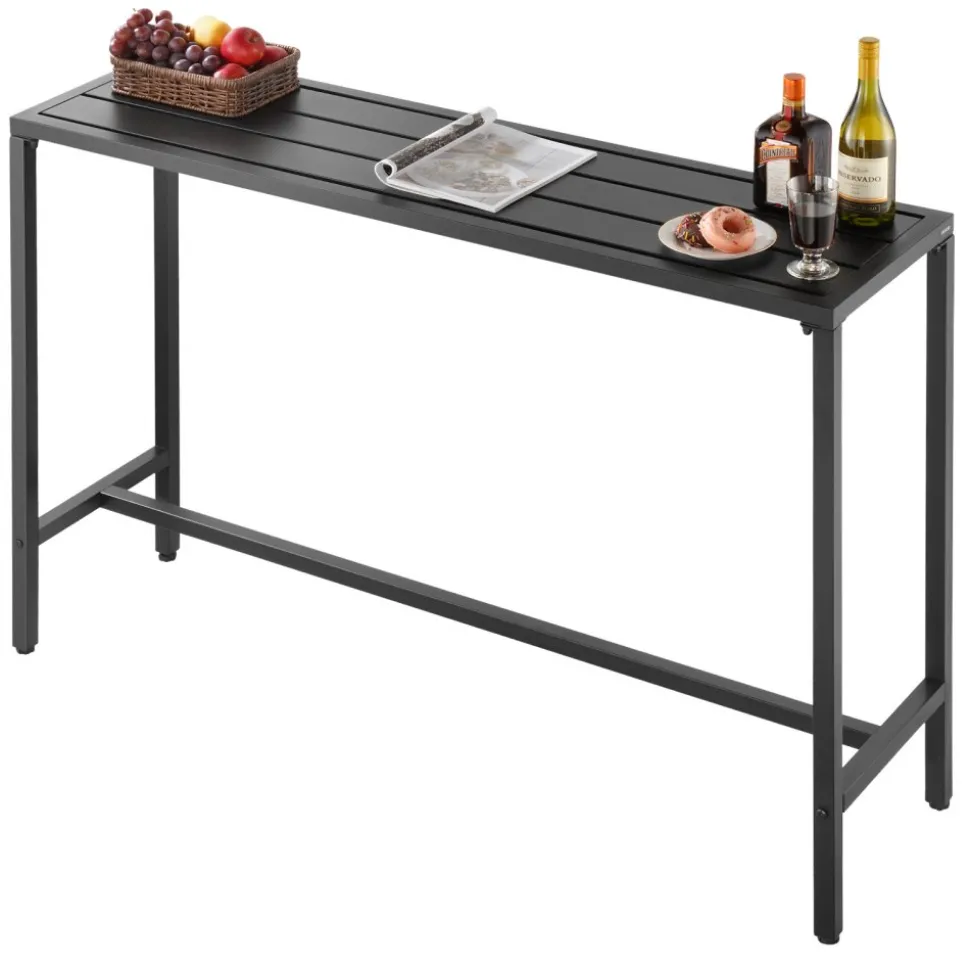 VEVOR Outdoor Bar Table, 55 x 15 in Patio Bar Table, Waterproof Top & Sturdy Metal Frame, Rectangle Counter Height Dining Tables, Outdoor Furniture for Balcony, Yard, Hot Tub, Poolside, Indoor
