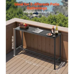 VEVOR Outdoor Bar Table, 55 x 15 in Patio Bar Table, Waterproof Top & Sturdy Metal Frame, Rectangle Counter Height Dining Tables, Outdoor Furniture for Balcony, Yard, Hot Tub, Poolside, Indoor