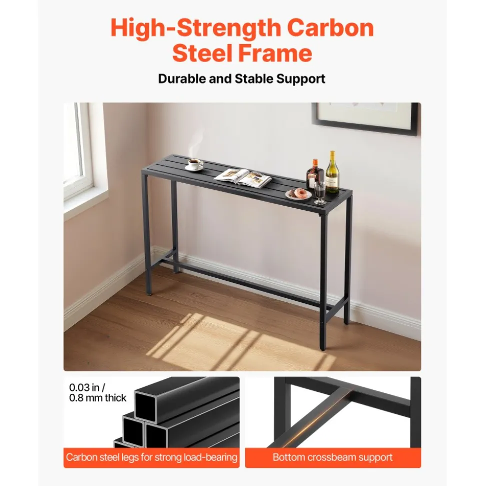 VEVOR Outdoor Bar Table, 55 x 15 in Patio Bar Table, Waterproof Top & Sturdy Metal Frame, Rectangle Counter Height Dining Tables, Outdoor Furniture for Balcony, Yard, Hot Tub, Poolside, Indoor