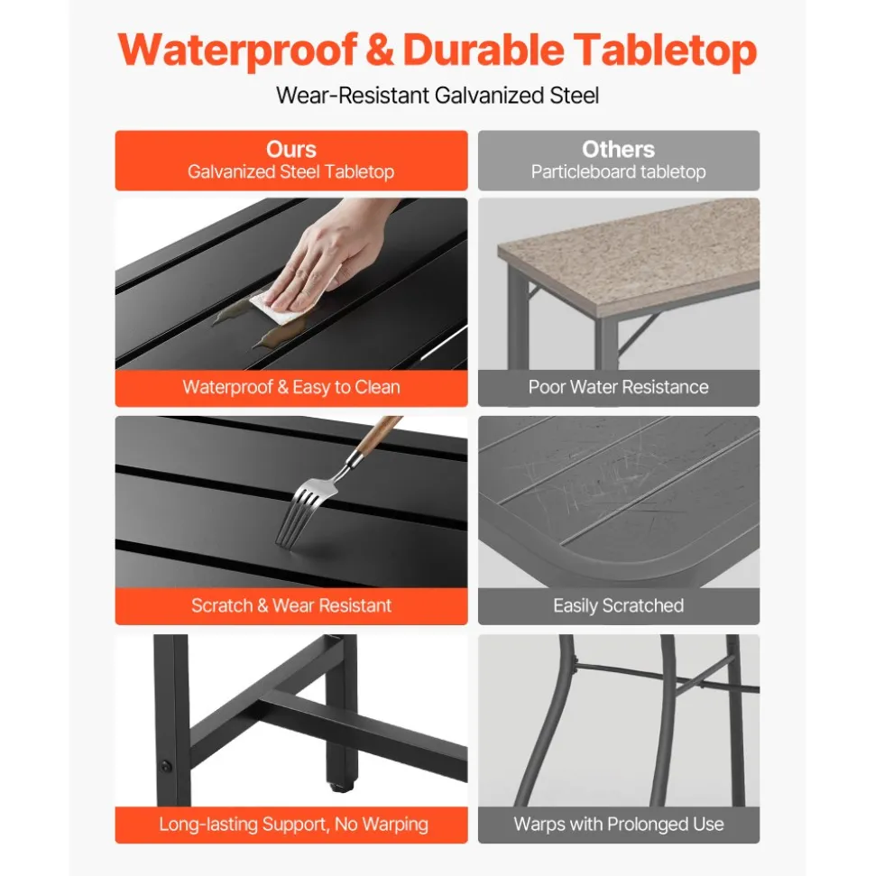 VEVOR Outdoor Bar Table, 55 x 15 in Patio Bar Table, Waterproof Top & Sturdy Metal Frame, Rectangle Counter Height Dining Tables, Outdoor Furniture for Balcony, Yard, Hot Tub, Poolside, Indoor