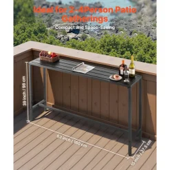 VEVOR Outdoor Bar Table, 63 x 15 in Patio Bar Table, Waterproof Top & Sturdy Metal Frame, Rectangle Counter Height Dining Tables, Outdoor Furniture for Balcony, Yard, Hot Tub, Poolside, Indoor