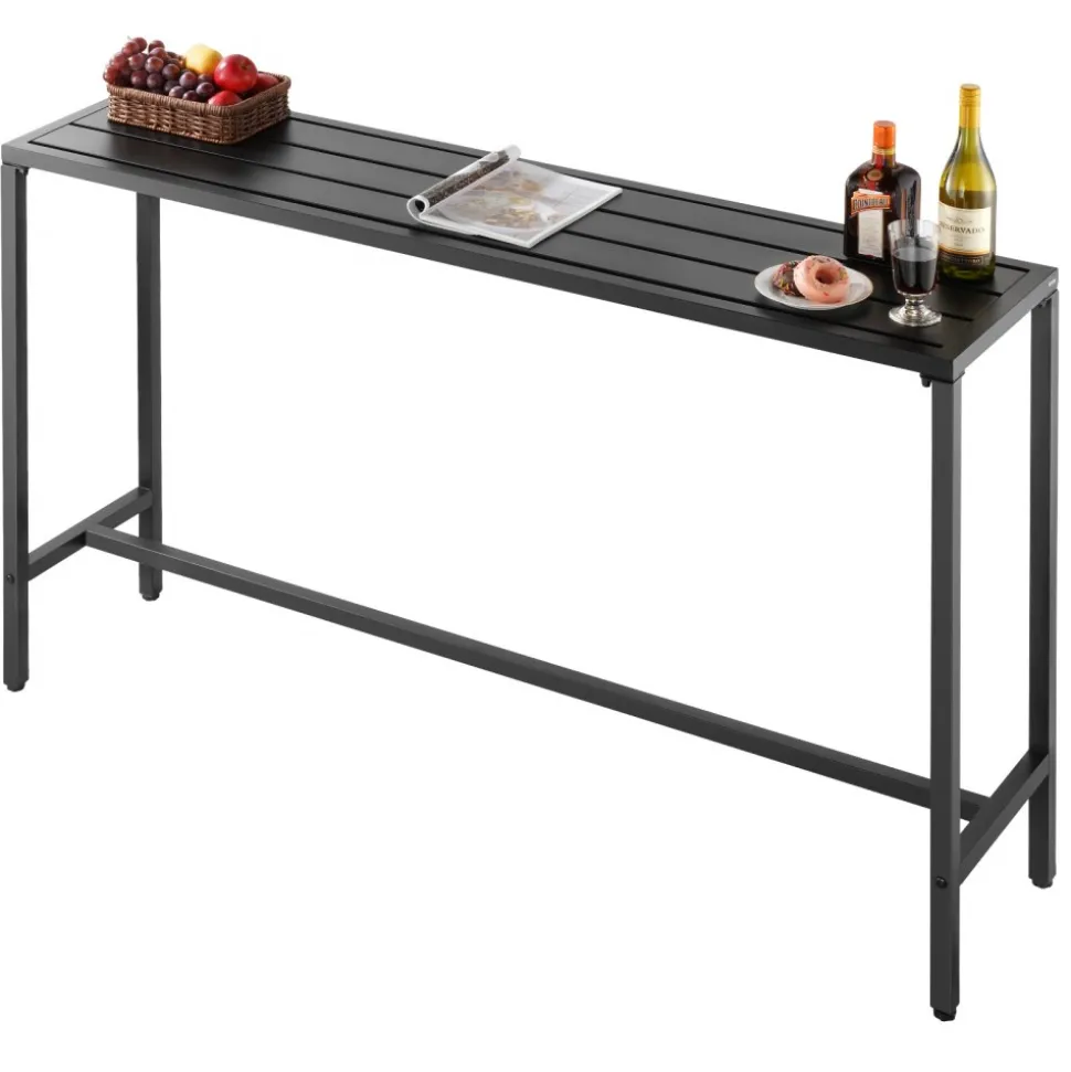 VEVOR Outdoor Bar Table, 63 x 15 in Patio Bar Table, Waterproof Top & Sturdy Metal Frame, Rectangle Counter Height Dining Tables, Outdoor Furniture for Balcony, Yard, Hot Tub, Poolside, Indoor