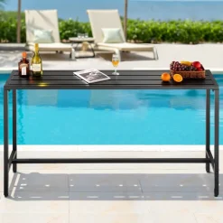 VEVOR Outdoor Bar Table, 63 x 15 in Patio Bar Table, Waterproof Top & Sturdy Metal Frame, Rectangle Counter Height Dining Tables, Outdoor Furniture for Balcony, Yard, Hot Tub, Poolside, Indoor