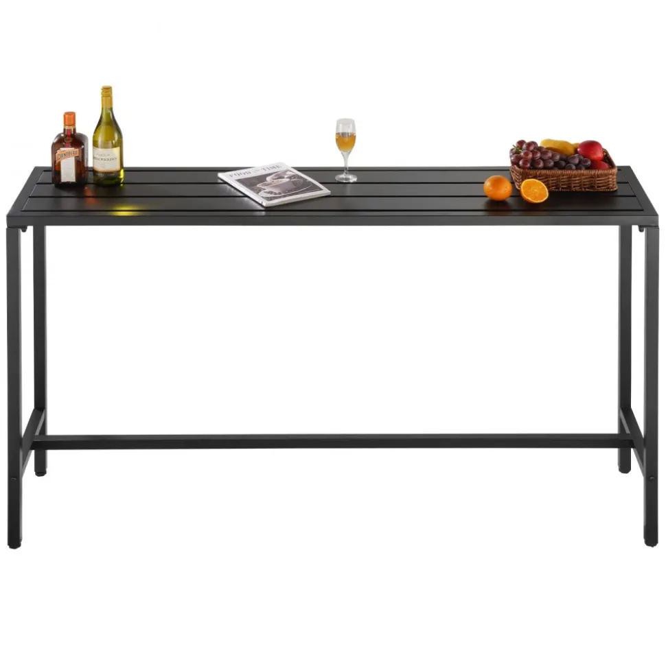 VEVOR Outdoor Bar Table, 63 x 15 in Patio Bar Table, Waterproof Top & Sturdy Metal Frame, Rectangle Counter Height Dining Tables, Outdoor Furniture for Balcony, Yard, Hot Tub, Poolside, Indoor