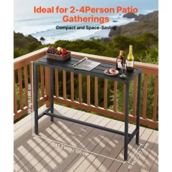 VEVOR Outdoor Bar Table, 47 x 15 in Patio Bar Table, Waterproof Top & Sturdy Metal Frame, Rectangle Counter Height Dining Tables, Outdoor Furniture for Balcony, Yard, Hot Tub, Poolside, Indoor