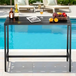 VEVOR Outdoor Bar Table, 47 x 15 in Patio Bar Table, Waterproof Top & Sturdy Metal Frame, Rectangle Counter Height Dining Tables, Outdoor Furniture for Balcony, Yard, Hot Tub, Poolside, Indoor