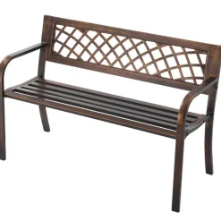 VEVOR Outdoor Bench, 46 inch, Carbon Steel Metal Frame with PVC Mesh Pattern Backrest and Round Edge Armrests, Weatherproof Outside Bench for Patio, Garden, Park, Yard, Front Porch, Antique Bronze