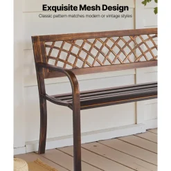 VEVOR Outdoor Bench, 46 inch, Carbon Steel Metal Frame with PVC Mesh Pattern Backrest and Round Edge Armrests, Weatherproof Outside Bench for Patio, Garden, Park, Yard, Front Porch, Antique Bronze