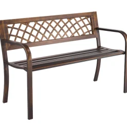 VEVOR Outdoor Bench, 46 inch, Carbon Steel Metal Frame with PVC Mesh Pattern Backrest and Round Edge Armrests, Weatherproof Outside Bench for Patio, Garden, Park, Yard, Front Porch, Antique Bronze