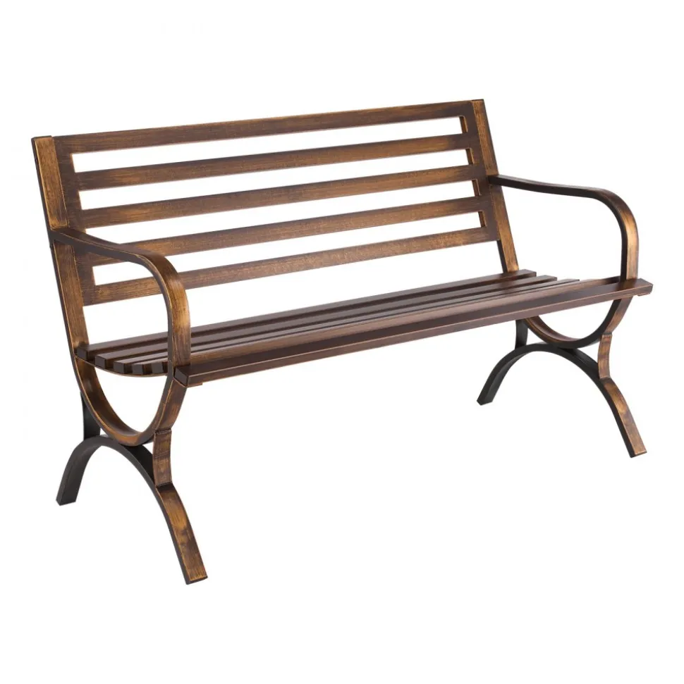 VEVOR Outdoor Bench, 50 inch, Carbon Steel Metal Frame with Slatted Pattern Backrest and Round Edge Armrests, Weatherproof Outside Bench for Patio, Garden, Park, Yard, Front Porch, Antique Bronze