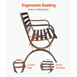 VEVOR Outdoor Bench, 50 inch, Carbon Steel Metal Frame with Slatted Pattern Backrest and Round Edge Armrests, Weatherproof Outside Bench for Patio, Garden, Park, Yard, Front Porch, Antique Bronze