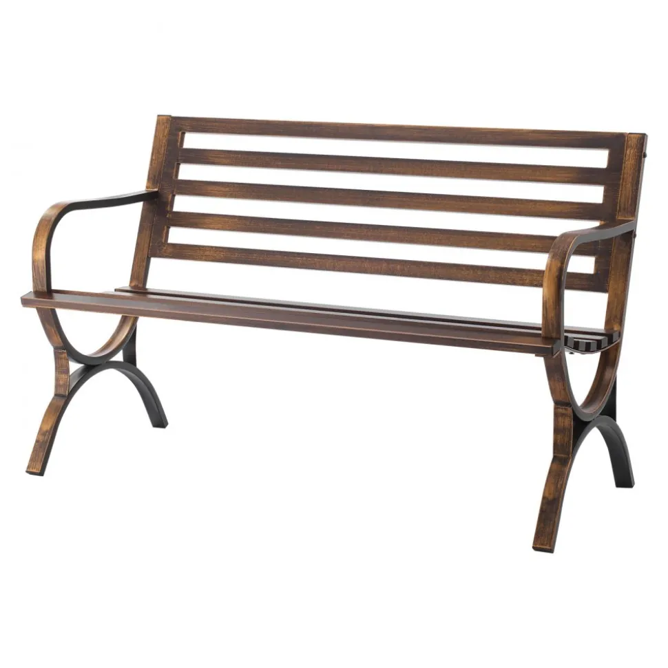VEVOR Outdoor Bench, 50 inch, Carbon Steel Metal Frame with Slatted Pattern Backrest and Round Edge Armrests, Weatherproof Outside Bench for Patio, Garden, Park, Yard, Front Porch, Antique Bronze