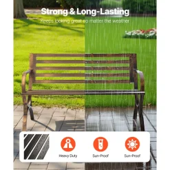 VEVOR Outdoor Bench, 50 inch, Carbon Steel Metal Frame with Slatted Pattern Backrest and Round Edge Armrests, Weatherproof Outside Bench for Patio, Garden, Park, Yard, Front Porch, Antique Bronze