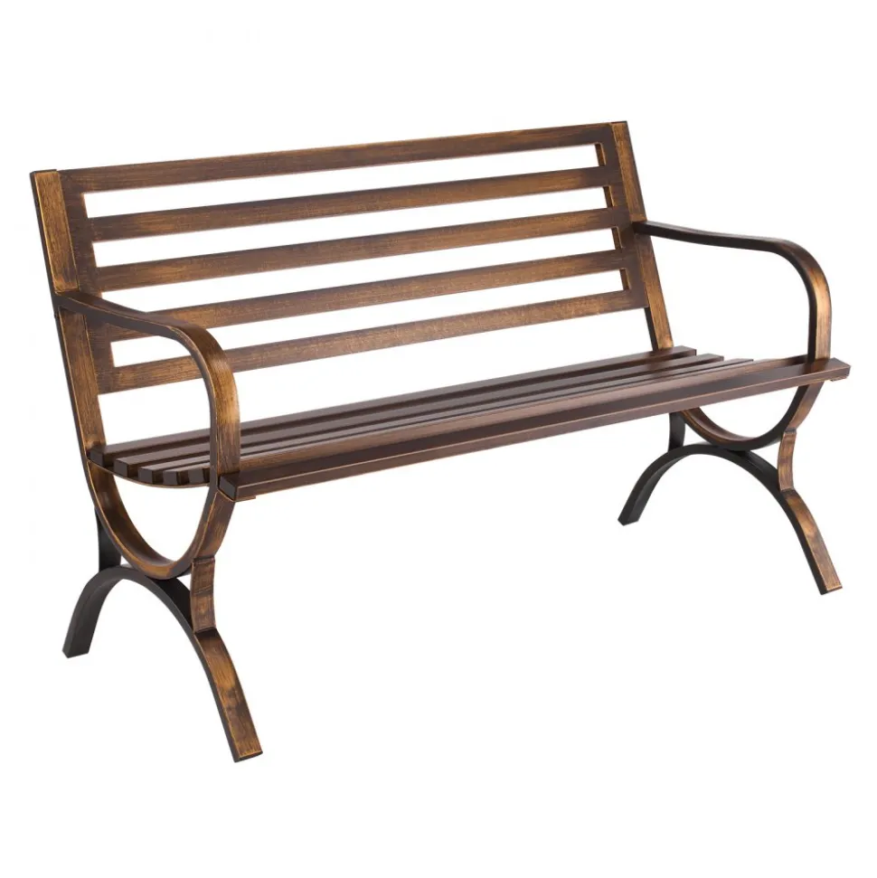 VEVOR Outdoor Bench, 50 inch, Carbon Steel Metal Frame with Slatted Pattern Backrest and Round Edge Armrests, Weatherproof Outside Bench for Patio, Garden, Park, Yard, Front Porch, Antique Bronze