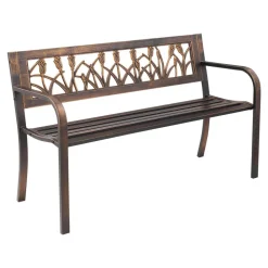 VEVOR Outdoor Bench, 50 inch, Carbon Steel Metal Frame with PVC Floral Pattern Backrest and Round Edge Armrests, Weatherproof Outside Bench for Patio, Garden, Park, Yard, Front Porch, Antique Bronze