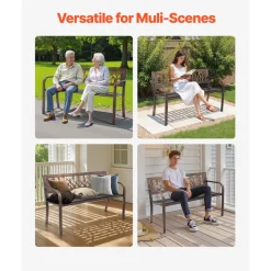 VEVOR Outdoor Bench, 50 inch, Carbon Steel Metal Frame with PVC Floral Pattern Backrest and Round Edge Armrests, Weatherproof Outside Bench for Patio, Garden, Park, Yard, Front Porch, Antique Bronze