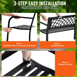 VEVOR Outdoor Bench,46 inches Metal Garden Bench for Outdoors, 480 lbs Load Capacity Bench,  Outdoor Garden Park Bench with Backrest and Armrests, Patio Bench for Garden, Park, Yard, Front Porch