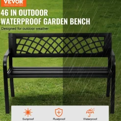 VEVOR Outdoor Bench,46 inches Metal Garden Bench for Outdoors, 480 lbs Load Capacity Bench,  Outdoor Garden Park Bench with Backrest and Armrests, Patio Bench for Garden, Park, Yard, Front Porch
