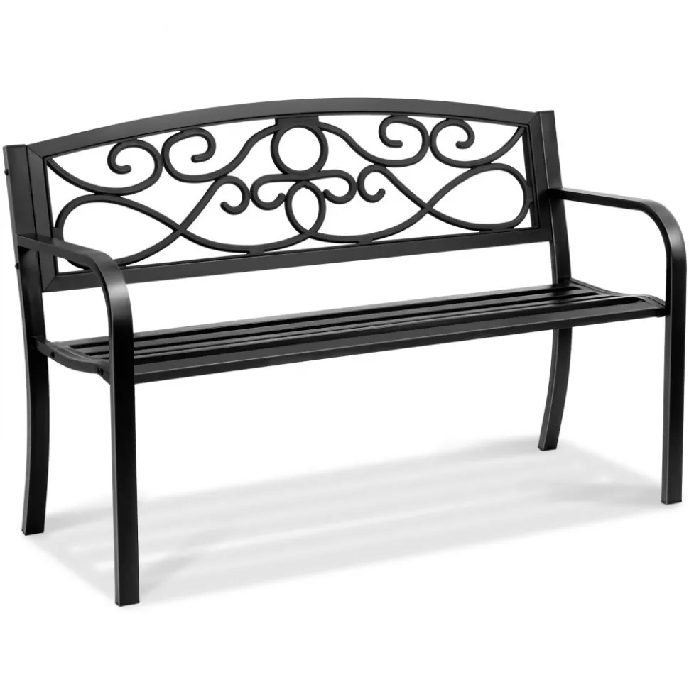 VEVOR Outdoor Bench, 38.8 inches Metal Garden Bench for Outdoors,480 lbs Load Capacity Bench, Outdoor Garden Park Bench with Backrest and Armrests, Patio Bench for Garden, Park, Yard, Front Porch