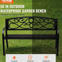 VEVOR Outdoor Bench, 38.8 inches Metal Garden Bench for Outdoors,480 lbs Load Capacity Bench, Outdoor Garden Park Bench with Backrest and Armrests, Patio Bench for Garden, Park, Yard, Front Porch