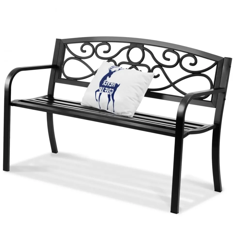 VEVOR Outdoor Bench, 38.8 inches Metal Garden Bench for Outdoors,480 lbs Load Capacity Bench, Outdoor Garden Park Bench with Backrest and Armrests, Patio Bench for Garden, Park, Yard, Front Porch
