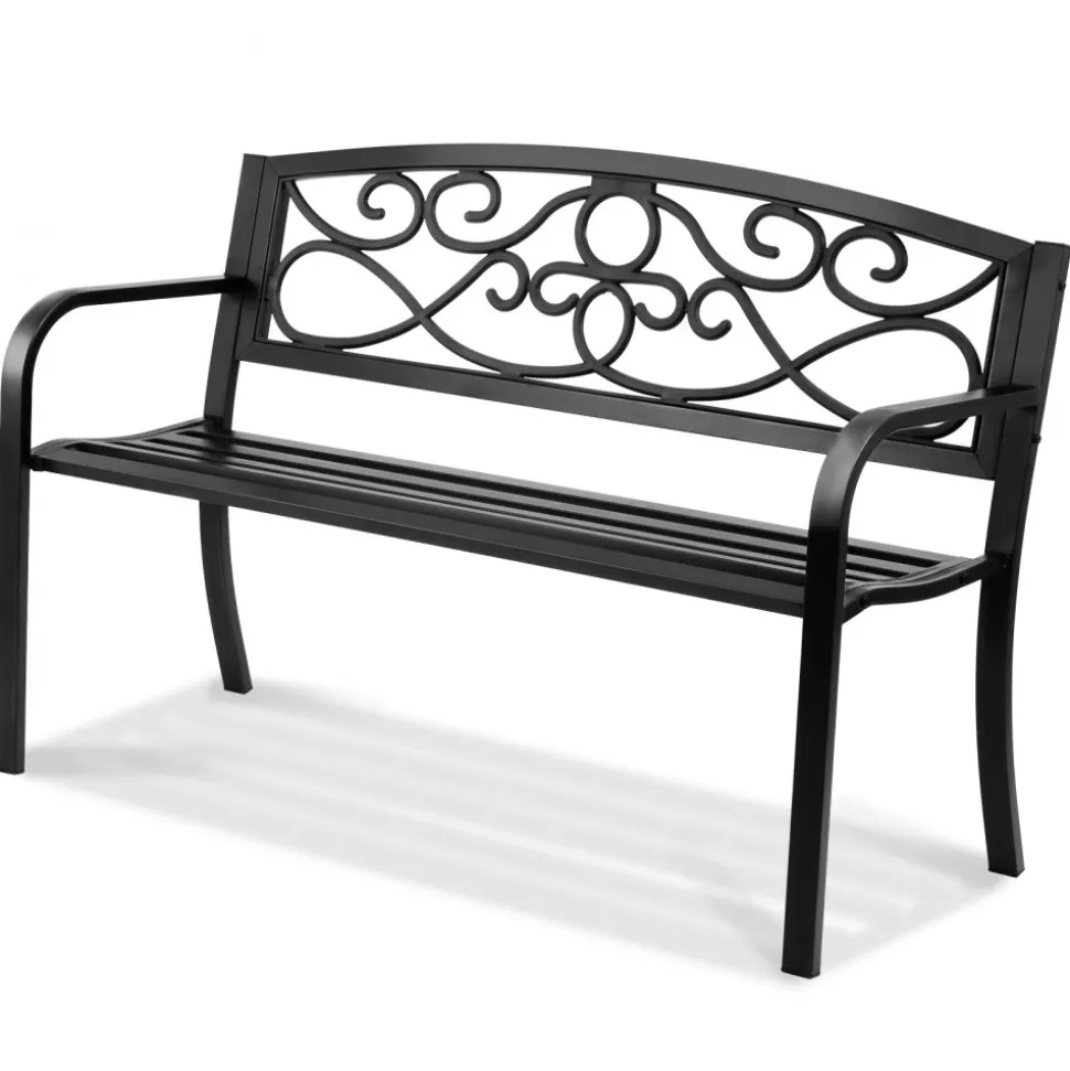 VEVOR Outdoor Bench, 38.8 inches Metal Garden Bench for Outdoors,480 lbs Load Capacity Bench, Outdoor Garden Park Bench with Backrest and Armrests, Patio Bench for Garden, Park, Yard, Front Porch