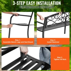 VEVOR Outdoor Bench, 38.8 inches Metal Garden Bench for Outdoors,480 lbs Load Capacity Bench, Outdoor Garden Park Bench with Backrest and Armrests, Patio Bench for Garden, Park, Yard, Front Porch