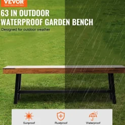 VEVOR Outdoor Bench, 63 inches Wood Garden Bench with Metal Leg for Outdoors, Outdoor Garden Park Bench, 500 lbs Load Capacity Bench, Dining Bench Patio Bench for Garden, Park, Yard, Front Porch