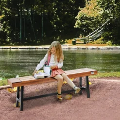VEVOR Outdoor Bench, 63 inches Wood Garden Bench with Metal Leg for Outdoors, Outdoor Garden Park Bench, 500 lbs Load Capacity Bench, Dining Bench Patio Bench for Garden, Park, Yard, Front Porch