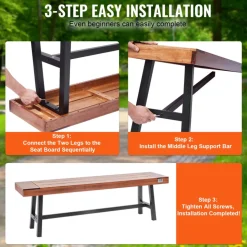 VEVOR Outdoor Bench, 63 inches Wood Garden Bench with Metal Leg for Outdoors, Outdoor Garden Park Bench, 500 lbs Load Capacity Bench, Dining Bench Patio Bench for Garden, Park, Yard, Front Porch