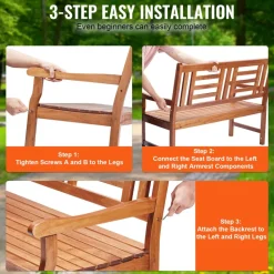 VEVOR Outdoor Bench, 48 inches Wood Garden Bench for Outdoors, Outdoor Garden Park Bench with Backrest and Armrests, 700 lbs Load Capacity Bench, Patio Bench for Garden, Park, Yard, Front Porch