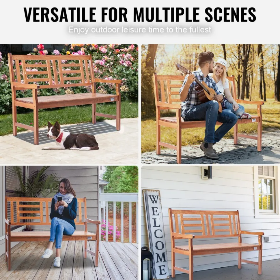 VEVOR Outdoor Bench, 48 inches Wood Garden Bench for Outdoors, Outdoor Garden Park Bench with Backrest and Armrests, 700 lbs Load Capacity Bench, Patio Bench for Garden, Park, Yard, Front Porch