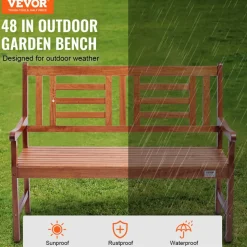 VEVOR Outdoor Bench, 48 inches Wood Garden Bench for Outdoors, Outdoor Garden Park Bench with Backrest and Armrests, 700 lbs Load Capacity Bench, Patio Bench for Garden, Park, Yard, Front Porch