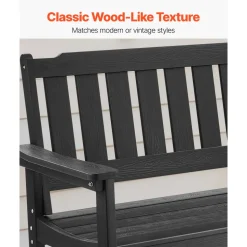 VEVOR Outdoor Bench, 50.5 inch, 800 lbs Weight Capacity for 2-3 Persons, Weatherproof Plastic Frame with Backrest and Wide Armrests, Outside Bench for Patio, Garden, Park, Yard, Front Porch, Black