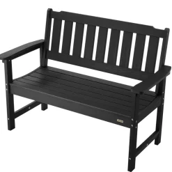 VEVOR Outdoor Bench, 50.5 inch, 800 lbs Weight Capacity for 2-3 Persons, Weatherproof Plastic Frame with Backrest and Wide Armrests, Outside Bench for Patio, Garden, Park, Yard, Front Porch, Black
