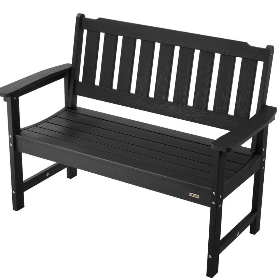 VEVOR Outdoor Bench, 50.5 inch, 800 lbs Weight Capacity for 2-3 Persons, Weatherproof Plastic Frame with Backrest and Wide Armrests, Outside Bench for Patio, Garden, Park, Yard, Front Porch, Black