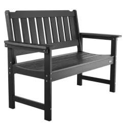 VEVOR Outdoor Bench, 50.5 inch, 800 lbs Weight Capacity for 2-3 Persons, Weatherproof Plastic Frame with Backrest and Wide Armrests, Outside Bench for Patio, Garden, Park, Yard, Front Porch, Black