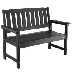 VEVOR Outdoor Bench, 50.5 inch, 800 lbs Weight Capacity for 2-3 Persons, Weatherproof Plastic Frame with Backrest and Wide Armrests, Outside Bench for Patio, Garden, Park, Yard, Front Porch, Black