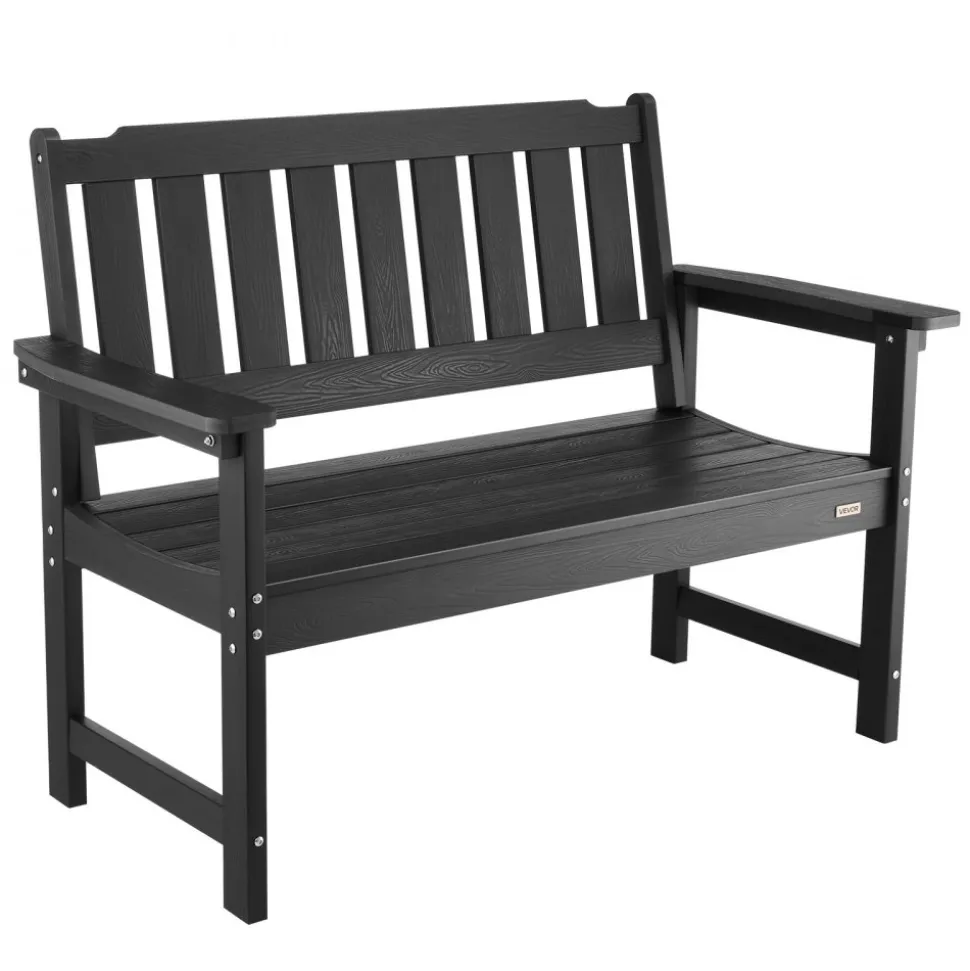 VEVOR Outdoor Bench, 50.5 inch, 800 lbs Weight Capacity for 2-3 Persons, Weatherproof Plastic Frame with Backrest and Wide Armrests, Outside Bench for Patio, Garden, Park, Yard, Front Porch, Black