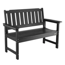 VEVOR Outdoor Bench, 50.5 inch, 800 lbs Weight Capacity for 2-3 Persons, Weatherproof Plastic Frame with Backrest and Wide Armrests, Outside Bench for Patio, Garden, Park, Yard, Front Porch, Black